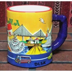 PANAMA Souvenir Mug Ceramic Porcelain 3D design City Ocean Scene multicolor EUC
